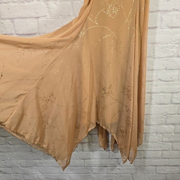 M Ariella Gold Y2K Asymmetrical Midi Dress Womens Size XS S Whimsical Fairy Rose - Picture 5 of 12